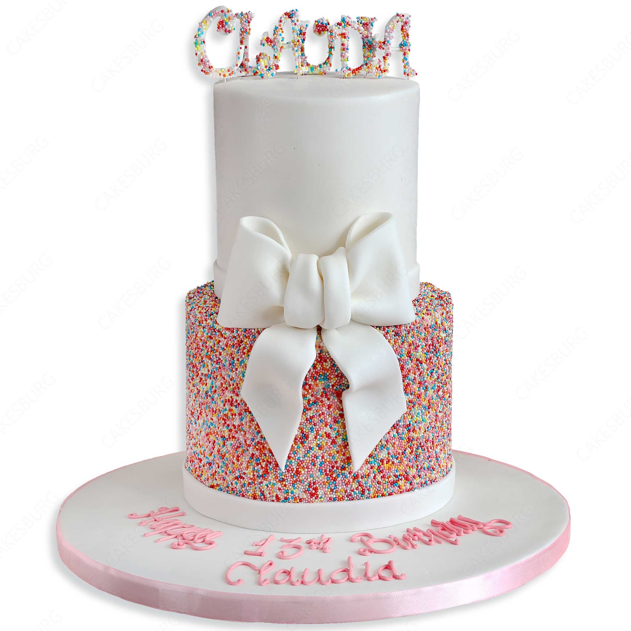 Elegant Ribbon Sprinkles Cake