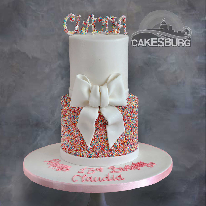 Elegant Ribbon Sprinkles Cake