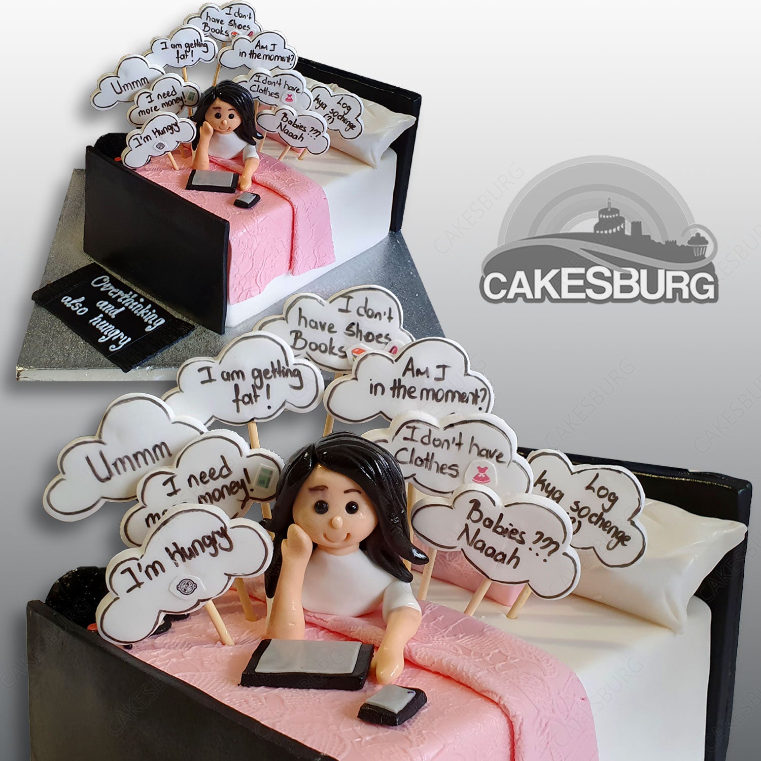 Bed Cake with Thought Balloons