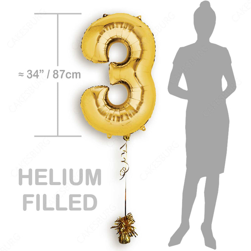 34" Gold - Number 3 - Foil Balloon (HELIUM FILLED)