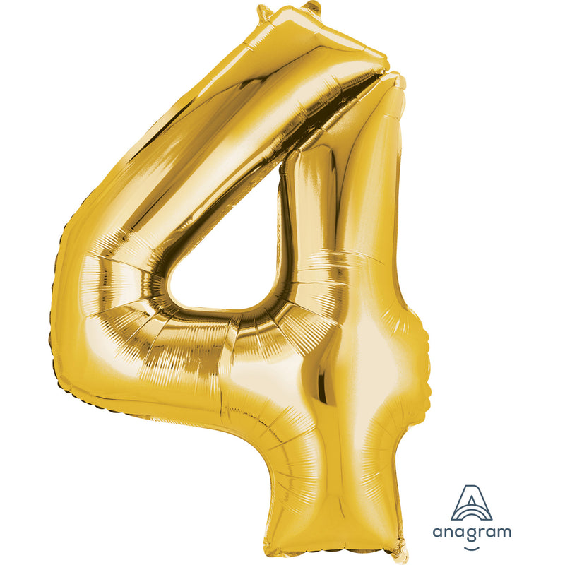 34" Gold - Number 4 - Foil Balloon (HELIUM FILLED)