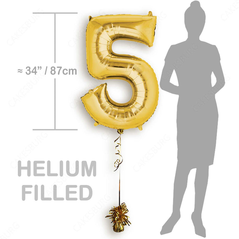 34" Gold - Number 5 - Foil Balloon (HELIUM FILLED)