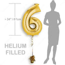 34" Gold - Number 6 - Foil Balloon (HELIUM FILLED)