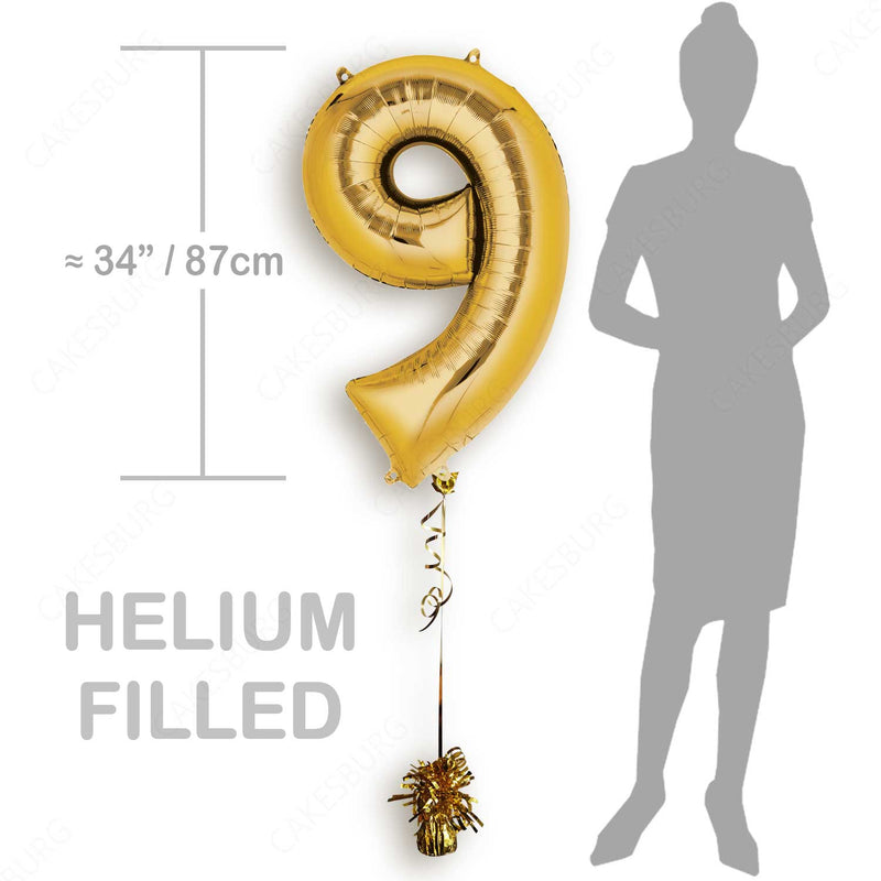 34" Gold - Number 9 - Foil Balloon (HELIUM FILLED)