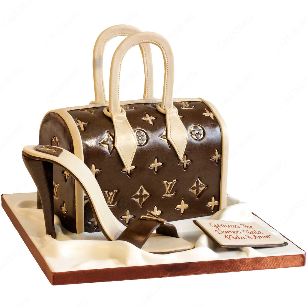 louis vuitton handbag and shoe cake
