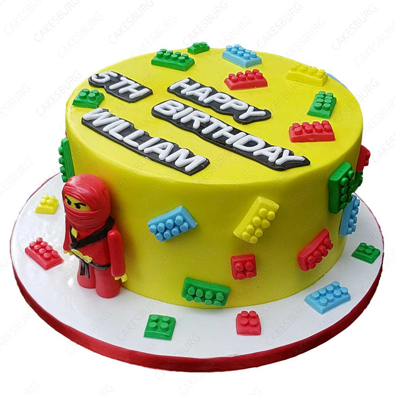 Cuteology Cakes - Ninjago Cake for Kai's Birthday! This cake features five  Ninjago characters that are made from fondant. The Legos and hand-painted  weapons are also made from fondant. :) Inspired by