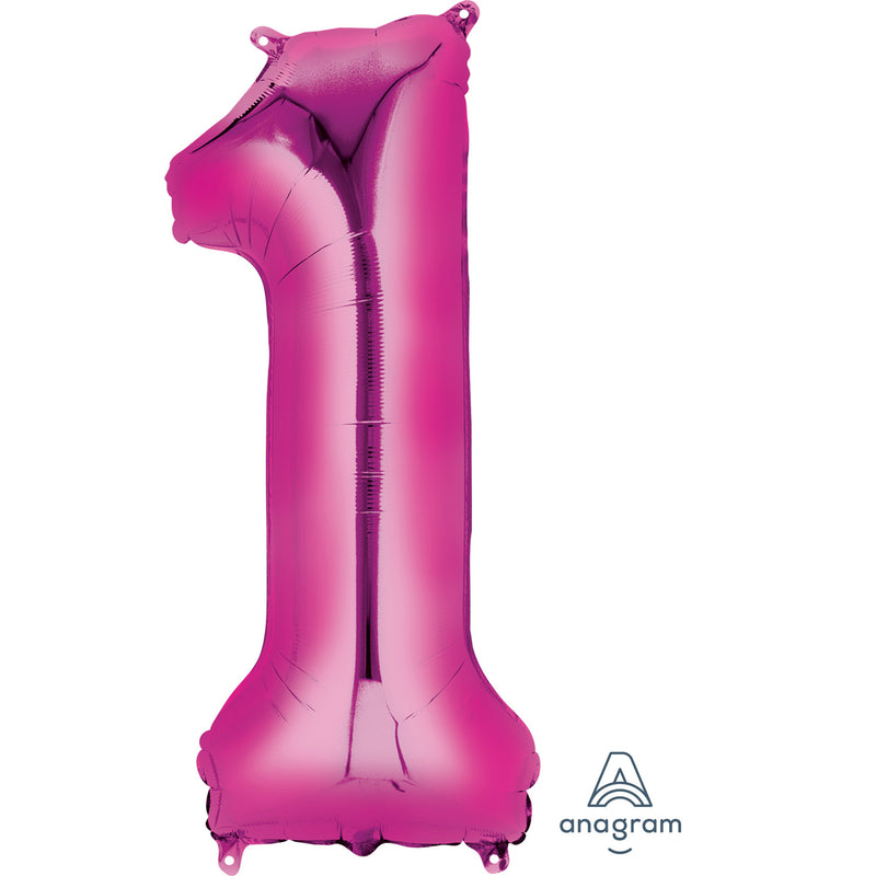 34" Pink - Number 1 - Foil Balloon (HELIUM FILLED)