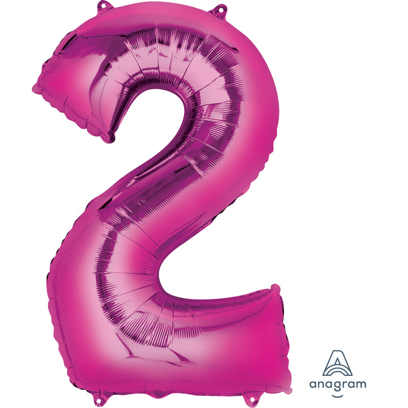 34" Pink - Number 2 - Foil Balloon (HELIUM FILLED)