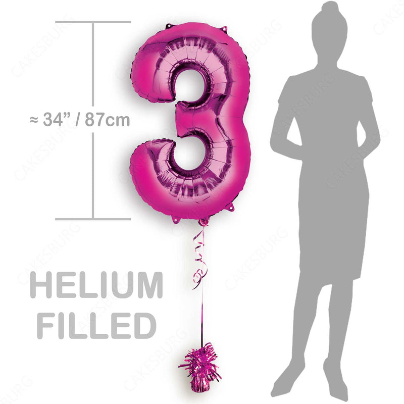 34" Pink - Number 3 - Foil Balloon (HELIUM FILLED)