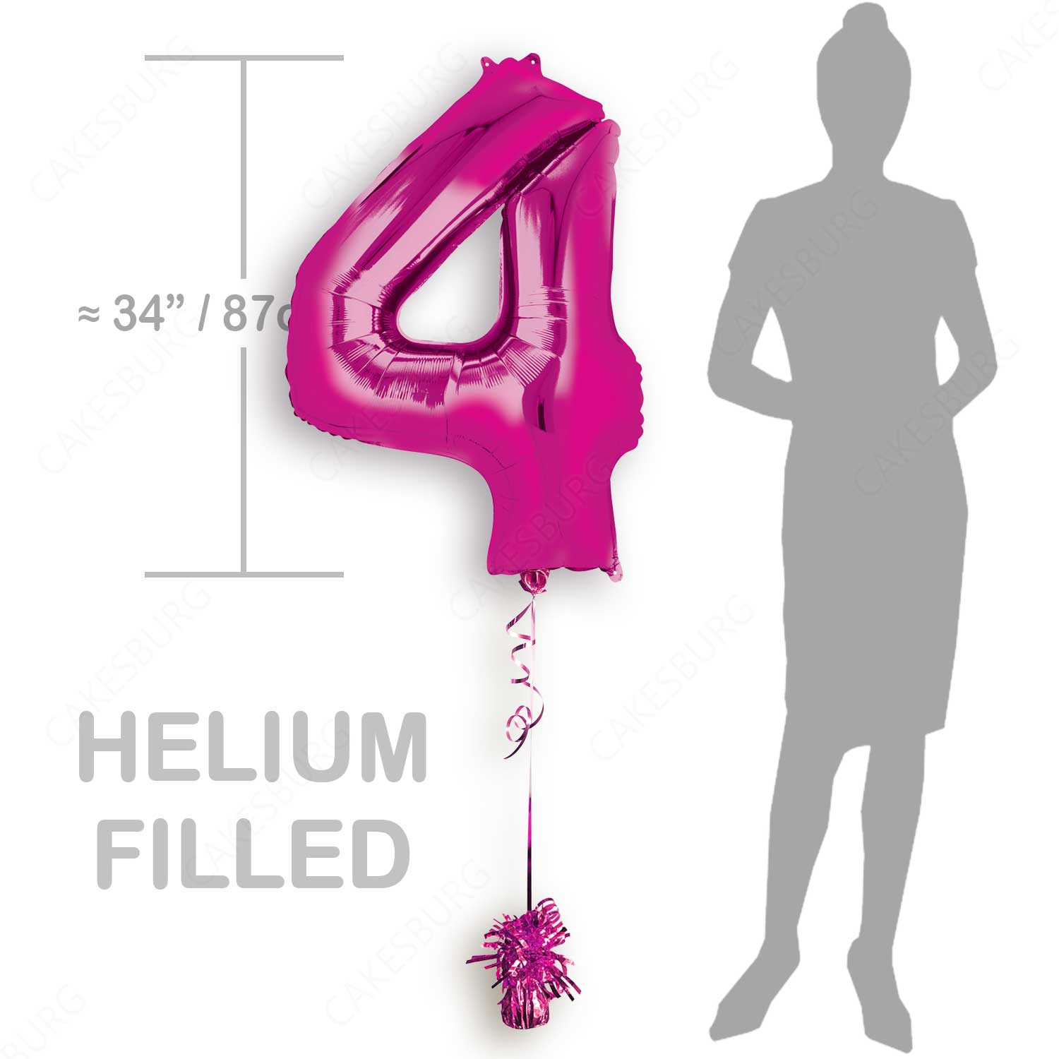 34" Pink - Number 4 - Foil Balloon (HELIUM FILLED)