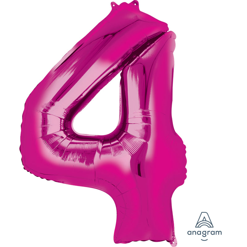 34" Pink - Number 4 - Foil Balloon (HELIUM FILLED)