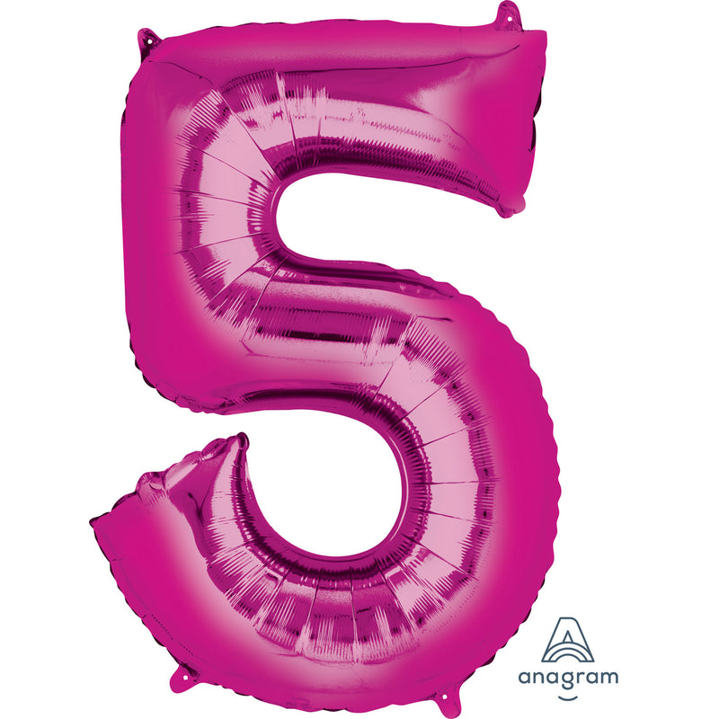 34" Pink - Number 5 - Foil Balloon (HELIUM FILLED)