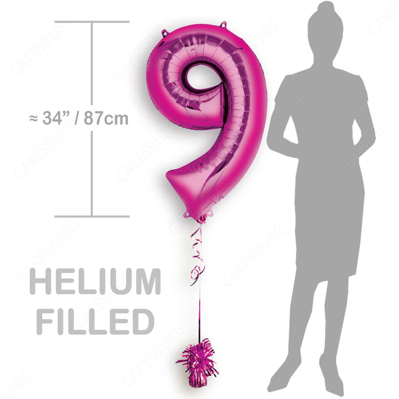 34" Pink - Number 9 - Foil Balloon (HELIUM FILLED)
