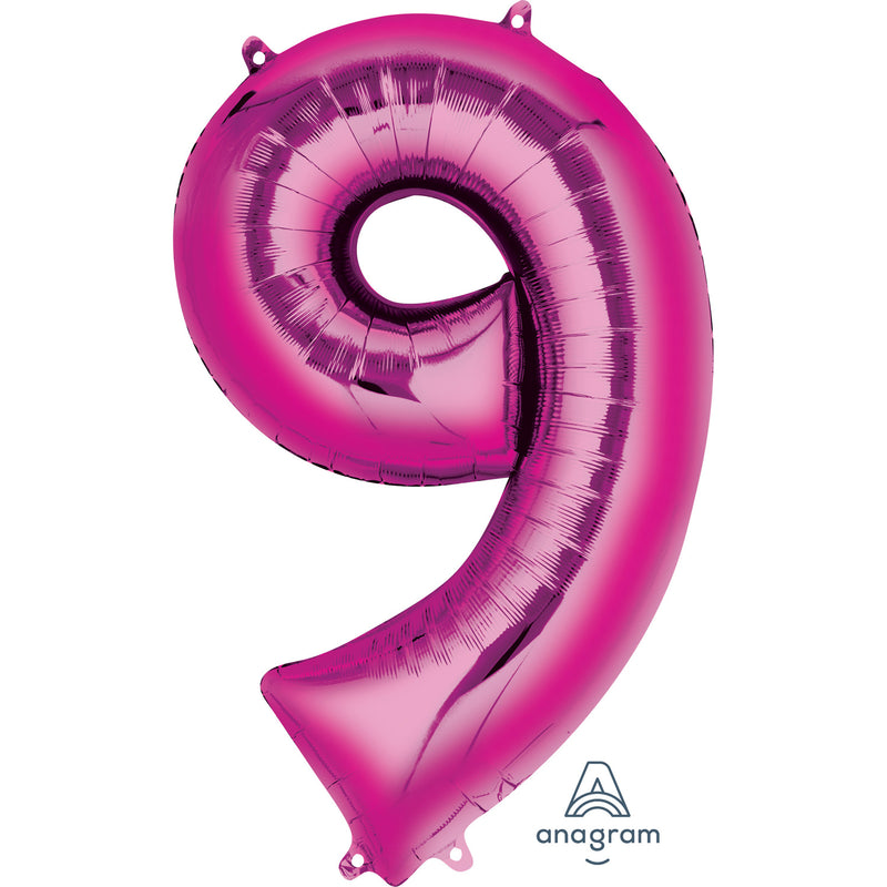 34" Pink - Number 9 - Foil Balloon (HELIUM FILLED)