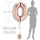 34" Rose Gold - Number 0 - Foil Balloon (HELIUM FILLED)