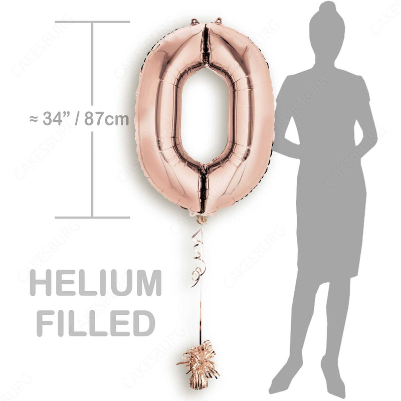 34" Rose Gold - Number 0 - Foil Balloon (HELIUM FILLED)
