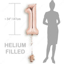 34" Rose Gold - Number 1 - Foil Balloon (HELIUM FILLED)