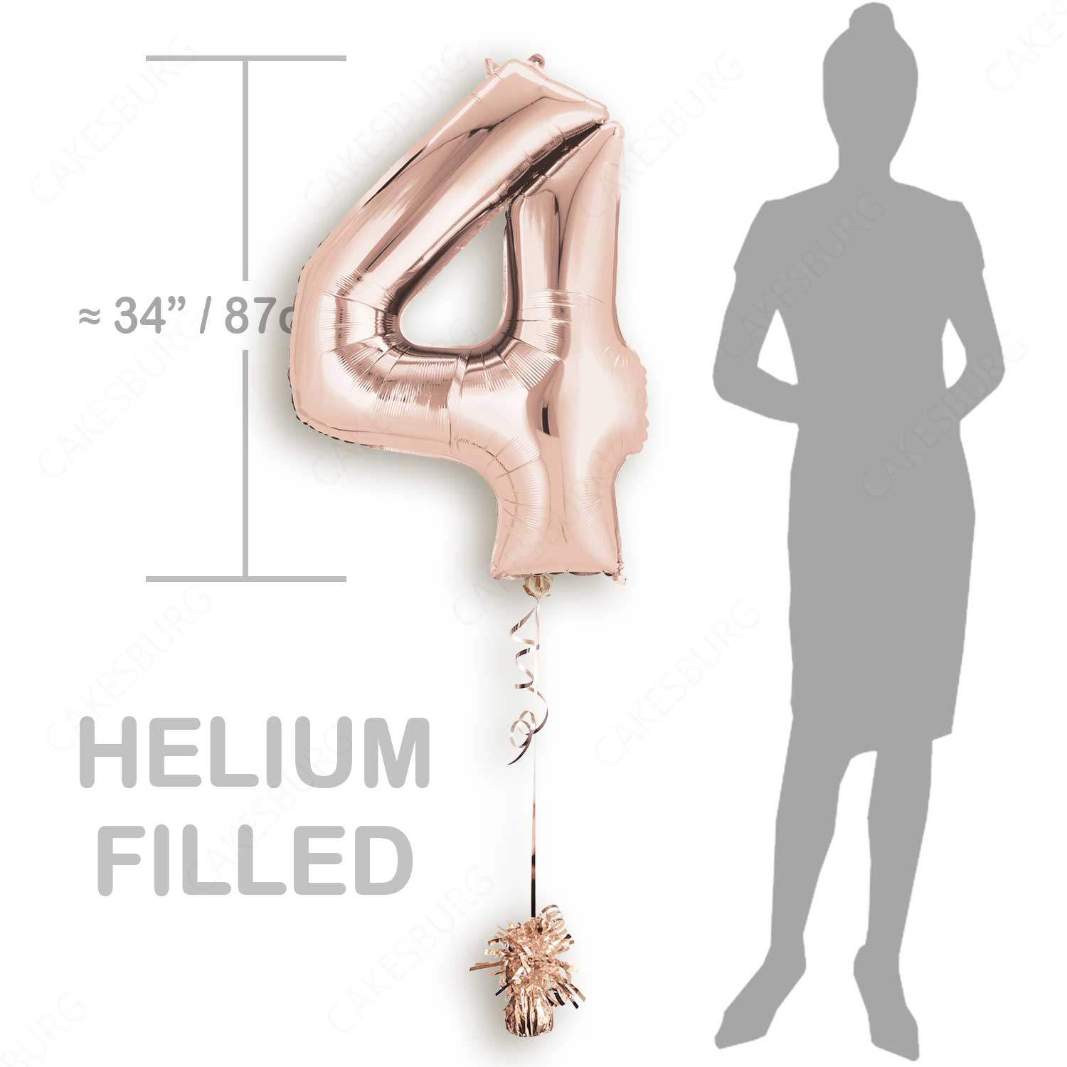 34" Rose Gold - Number 4 - Foil Balloon (HELIUM FILLED)