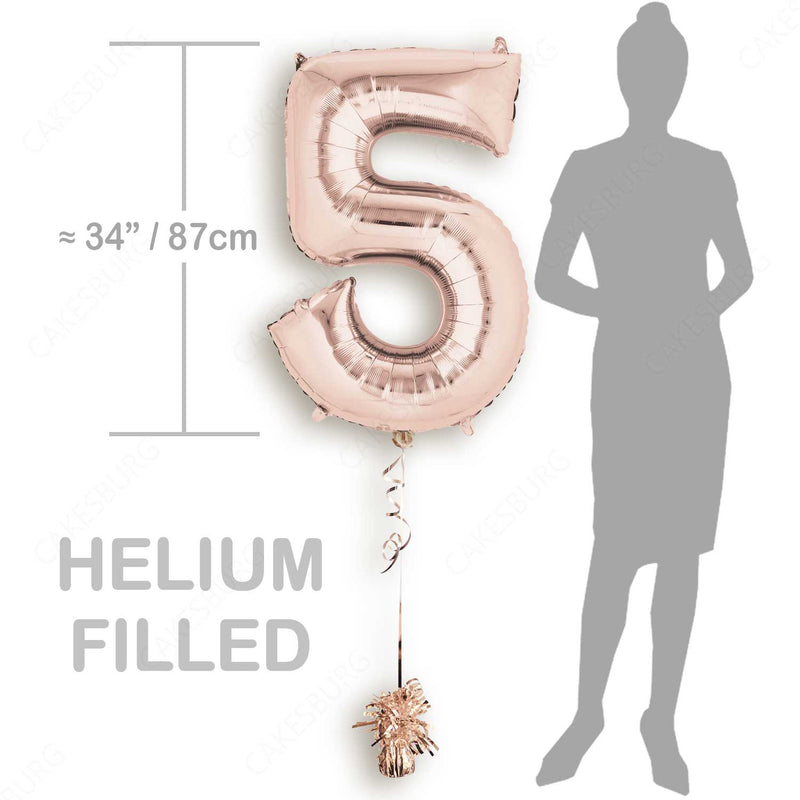 34" Rose Gold - Number 5 - Foil Balloon (HELIUM FILLED)