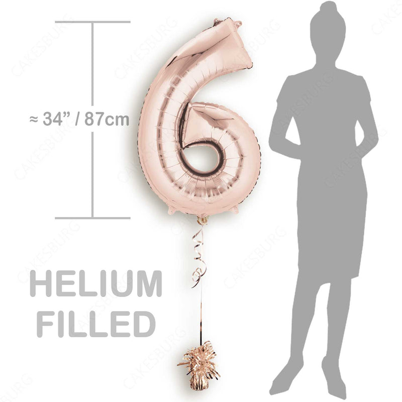 34" Rose Gold - Number 6 - Foil Balloon (HELIUM FILLED)