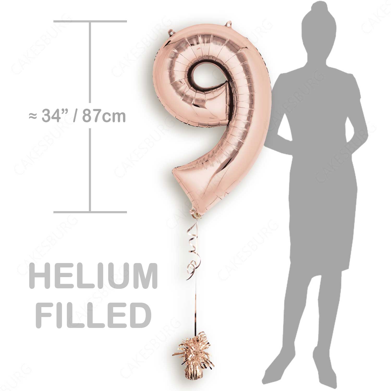 34" Rose Gold - Number 9 - Foil Balloon (HELIUM FILLED)