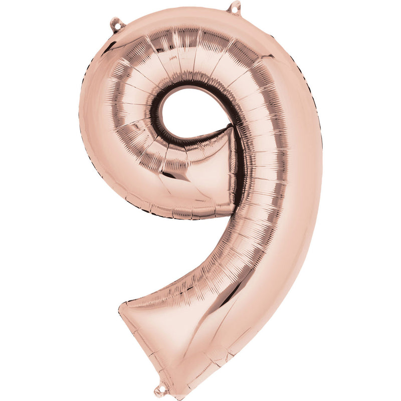 34" Rose Gold - Number 9 - Foil Balloon (HELIUM FILLED)
