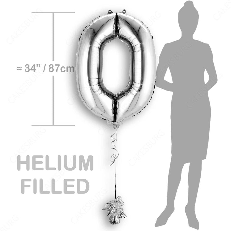 34" Silver - Number 0 - Foil Balloon (HELIUM FILLED)