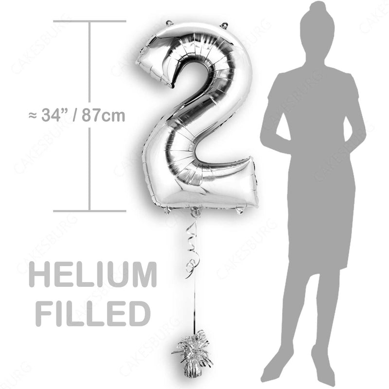 34" Silver - Number 2 - Foil Balloon (HELIUM FILLED)