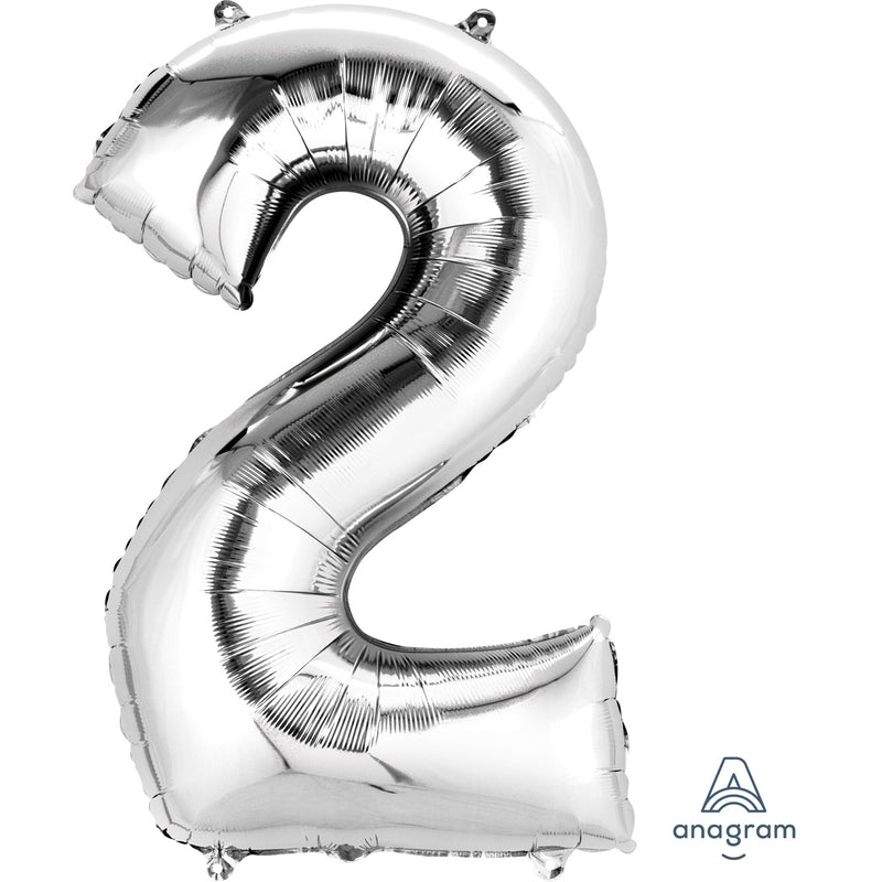 34" Silver - Number 2 - Foil Balloon (HELIUM FILLED)