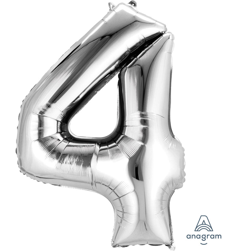 34" Silver - Number 4 - Foil Balloon (HELIUM FILLED)