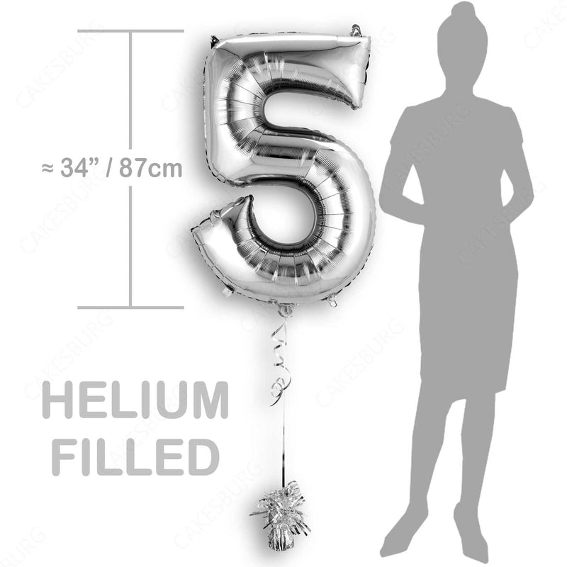 34" Silver - Number 5 - Foil Balloon (HELIUM FILLED)