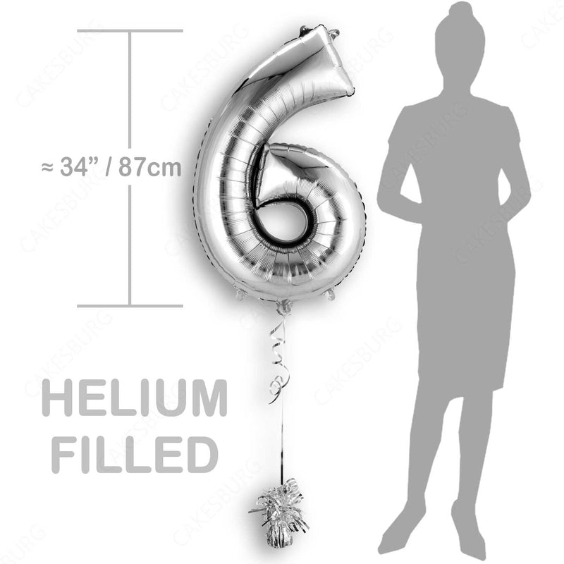 34" Silver - Number 6 - Foil Balloon (HELIUM FILLED)