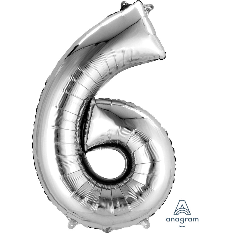 34" Silver - Number 6 - Foil Balloon (HELIUM FILLED)