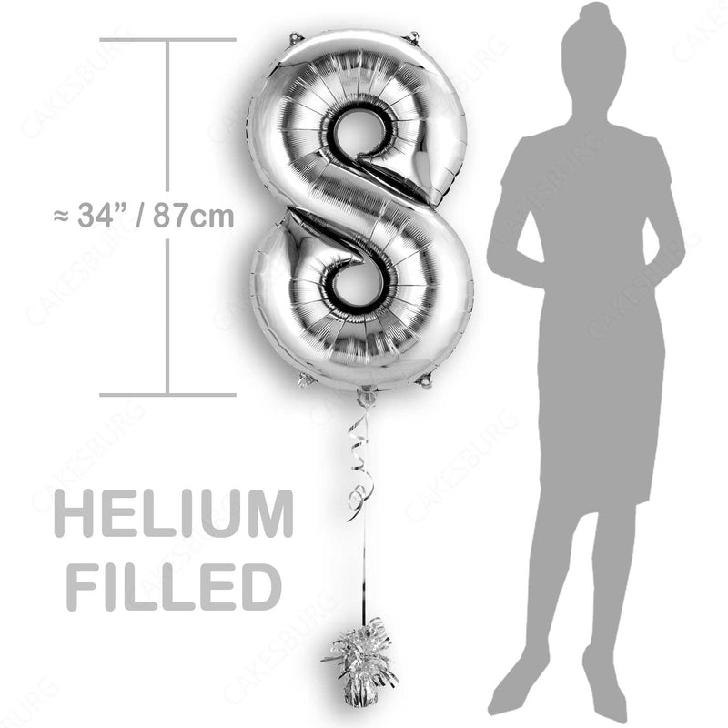 34" Silver - Number 8 - Foil Balloon (HELIUM FILLED)