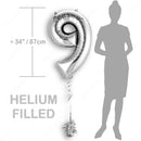 34" Silver - Number 9 - Foil Balloon (HELIUM FILLED)