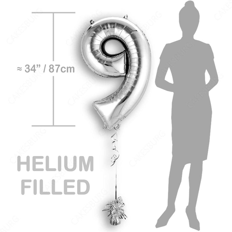 Silver Foil Number 9 Balloon Cake Topper – 5 Inch Birthday Party Decoration