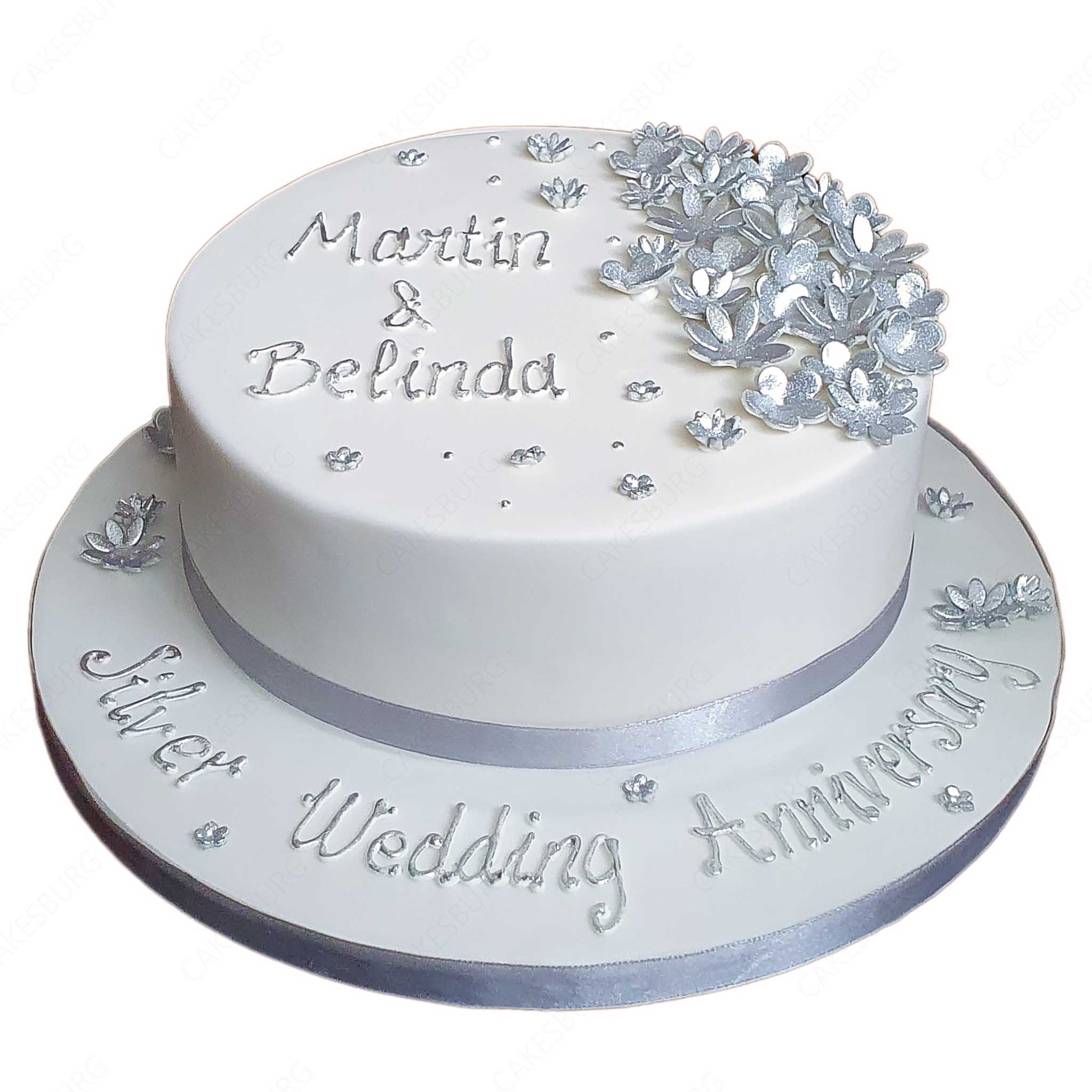 Silver Wedding Anniversary Flower Cake
