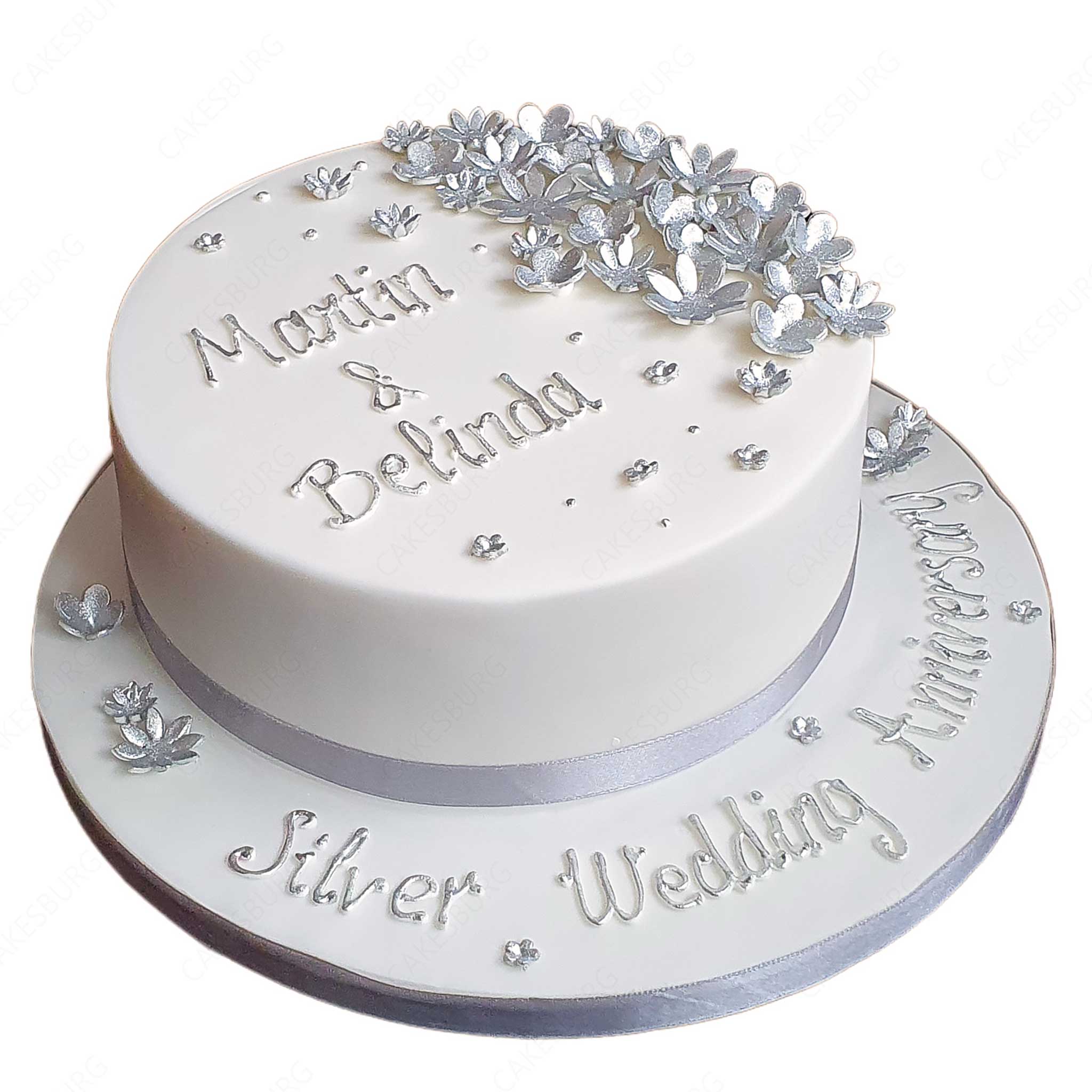Silver Wedding Anniversary Flower Cake