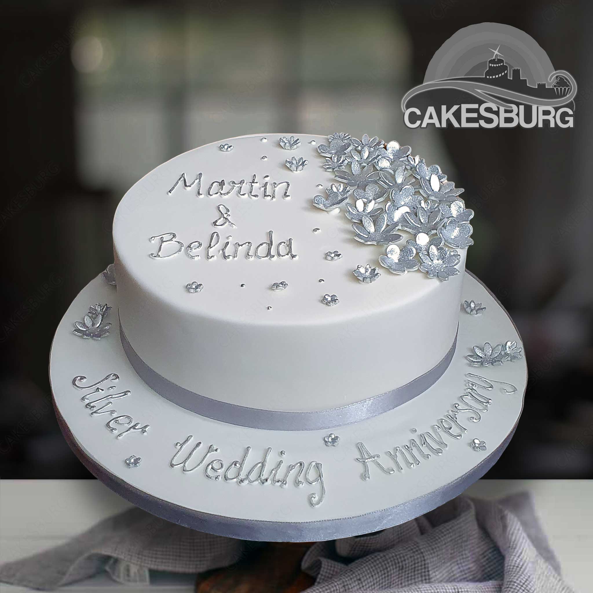 Silver Wedding Anniversary Flower Cake