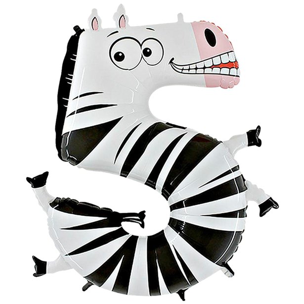 40" Zebra Number 5 - Animaloon Foil Balloon (HELIUM FILLED)