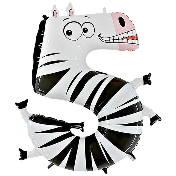 40" Zebra Number 5 - Animaloon Foil Balloon (HELIUM FILLED)